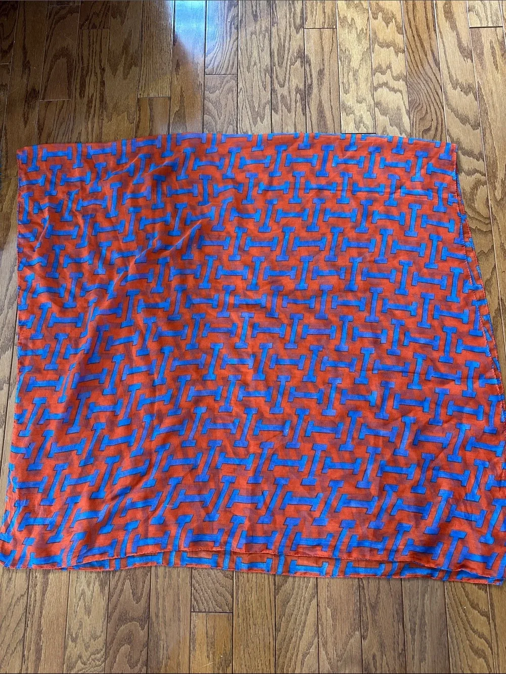 Lightweight Orange & Blue Printed‎ Wrap or Shawl